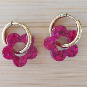 Boucles d'oreilles Elodie - Paillettes rose fuchsia