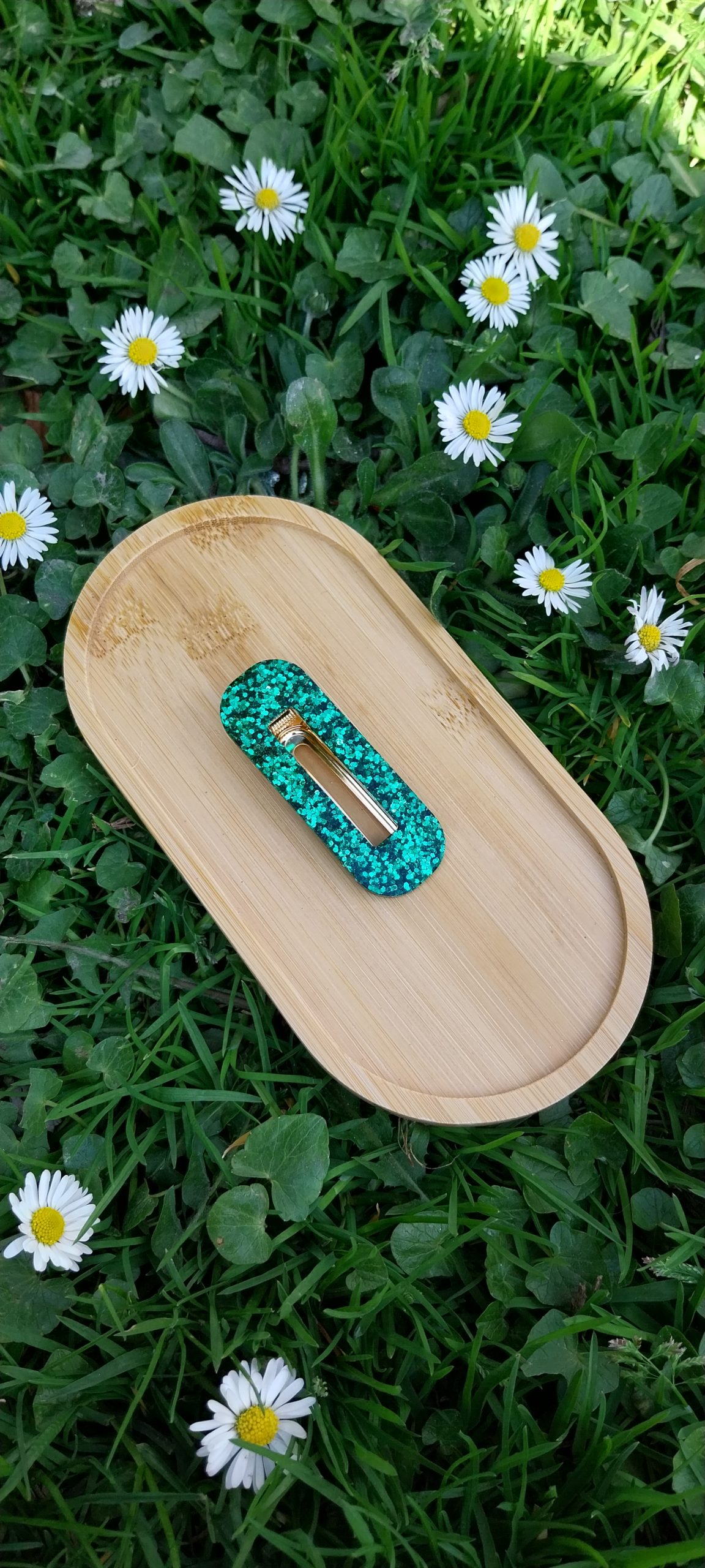 Barrette paillettes vertes cheveux (2)