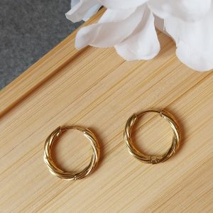Créoles rondes torsadées dorées 17mm