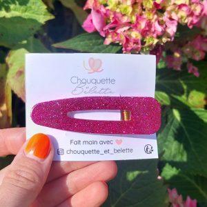 Barrette - Fines paillettes rose fuschia